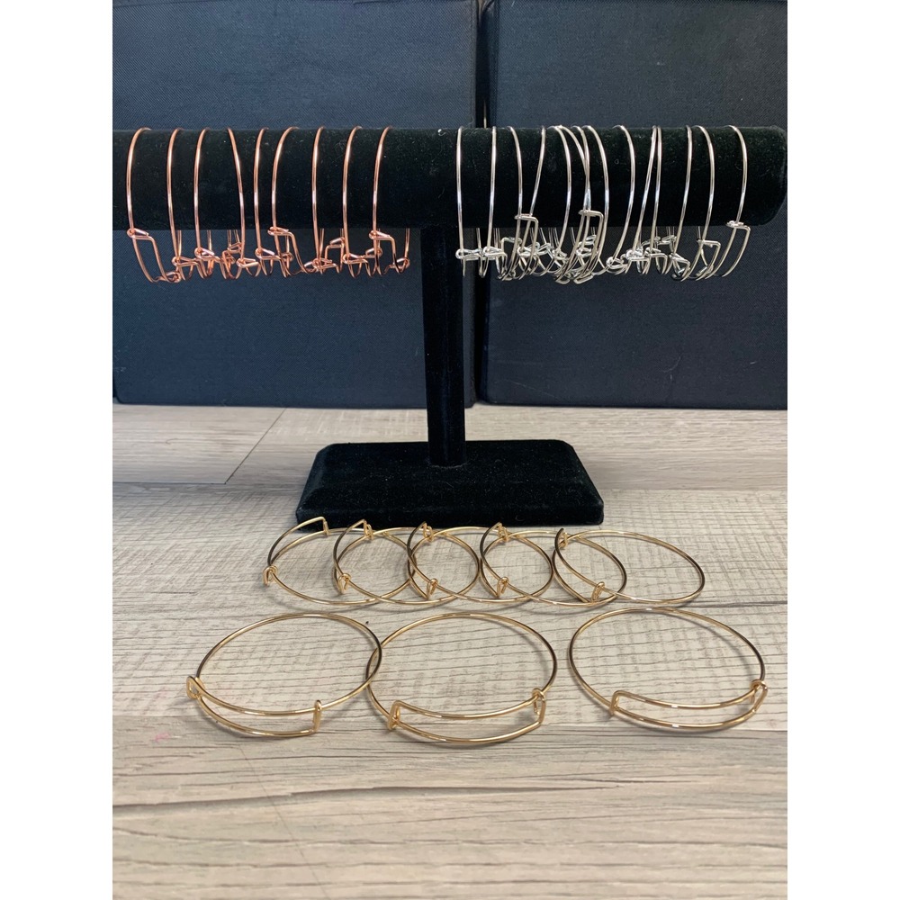 31pc Bulk Lot Expandable Wire Bangle Bracelets Gold Silver Rose Tone Adjustable